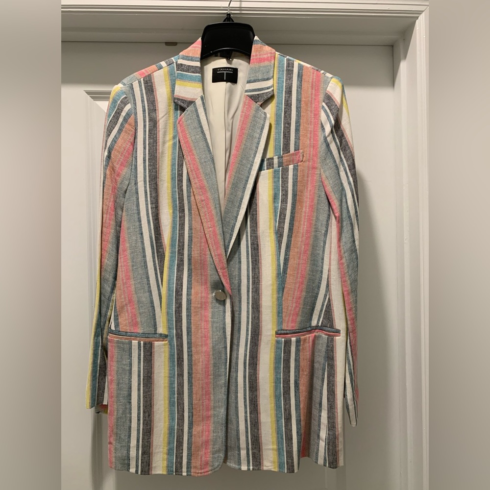 Tahari Single Button Multicolor Striped Blazer